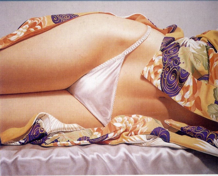 The sexuality of women's thighs in underwear by the American artist John Kaser