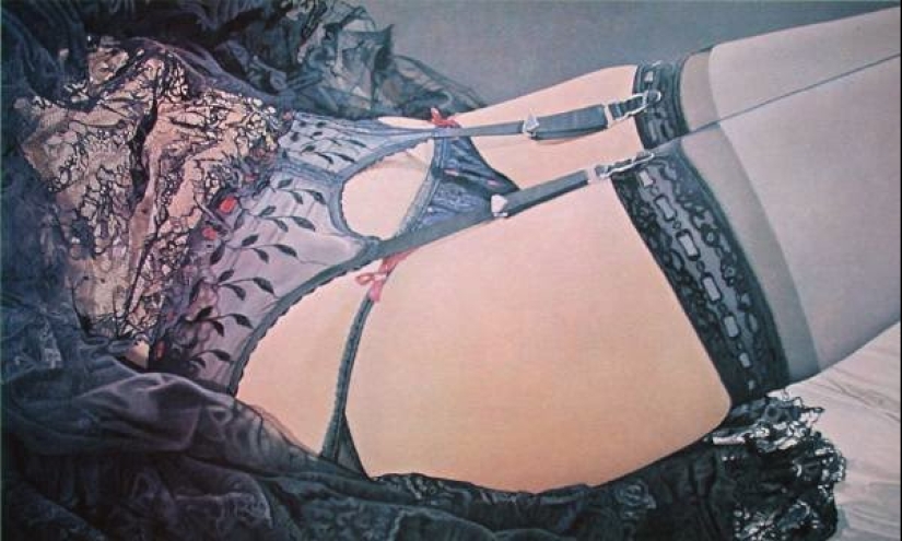 The sexuality of women's thighs in underwear by the American artist John Kaser