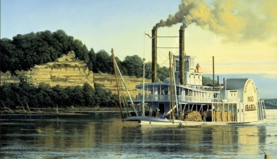 The story of the steamship "Arabia", which sank in the river, and was found in a corn field