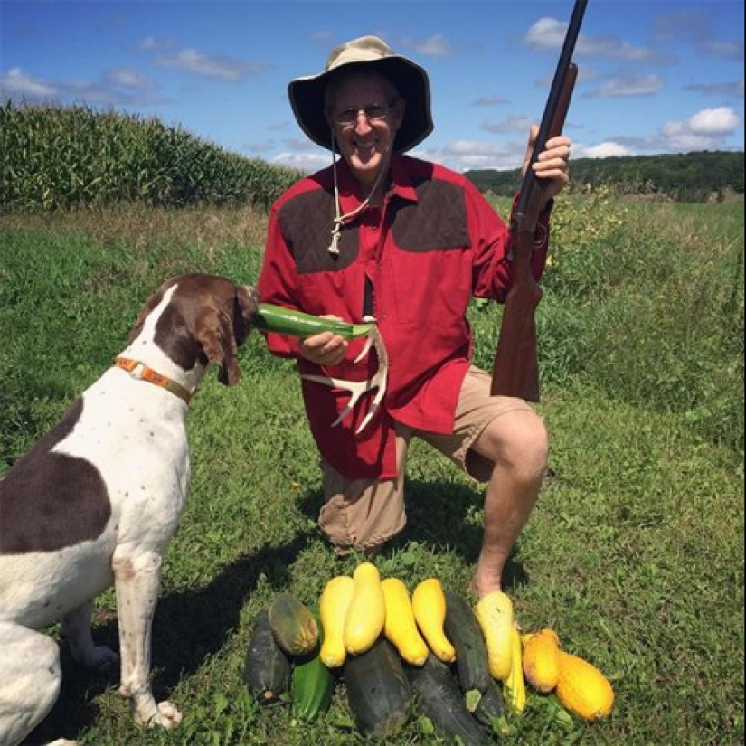 There is a hunt for carrots, or Gardeners with their glorious trophies