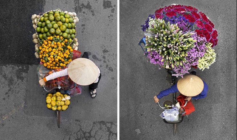 Top view: The photographer spent whole days on the bridge and took pictures of street vendors