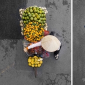 Top view: The photographer spent whole days on the bridge and took pictures of street vendors