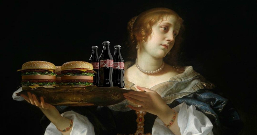 "Tu hamburguesa, Madonna" : los héroes de las pinturas renacentistas devoran montañas de comida rápida