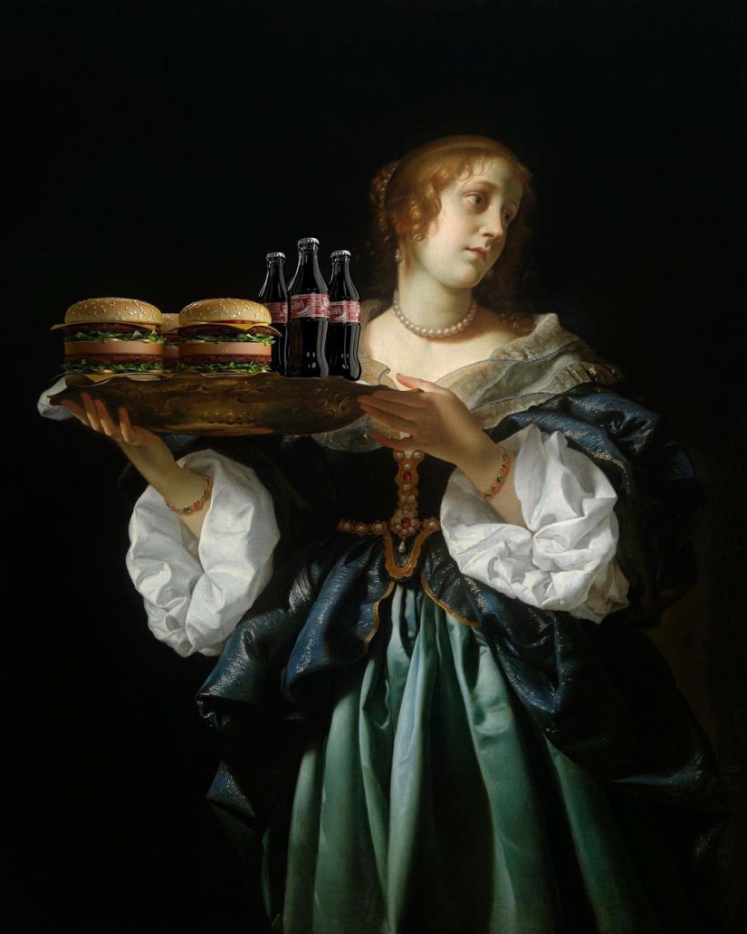 "Tu hamburguesa, Madonna" : los héroes de las pinturas renacentistas devoran montañas de comida rápida