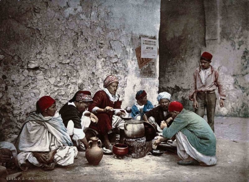 Tunisia of the late 19th century on old colored postcards