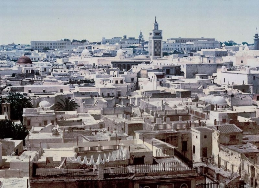 Tunisia of the late 19th century on old colored postcards