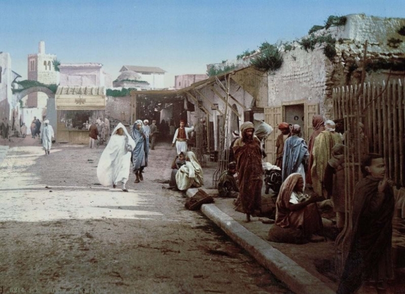 Tunisia of the late 19th century on old colored postcards