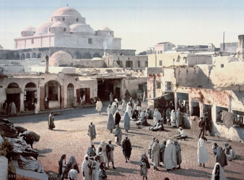 Tunisia of the late 19th century on old colored postcards