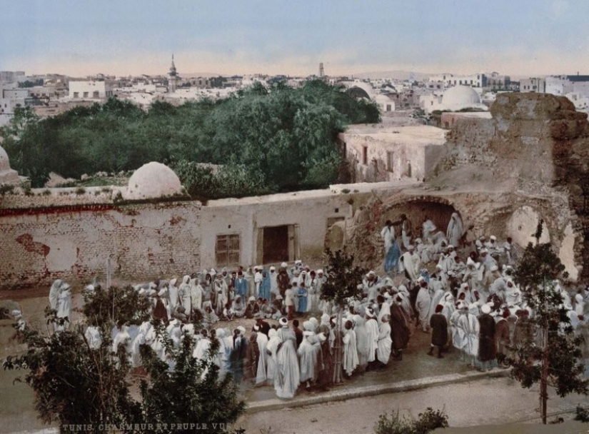 Tunisia of the late 19th century on old colored postcards