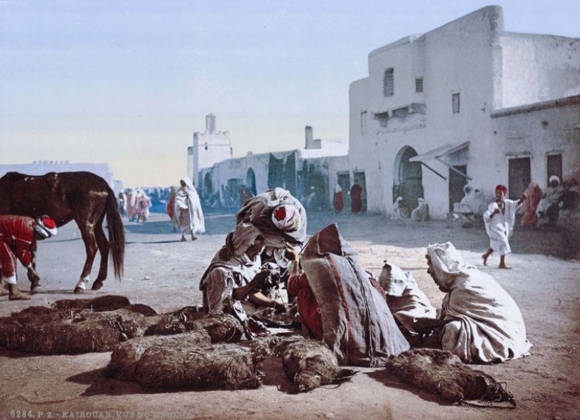 Tunisia of the late 19th century on old colored postcards