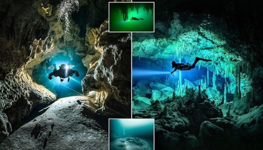 Un buzo arriesga su vida para hacer impresionantes imágenes de las cuevas submarinas en México