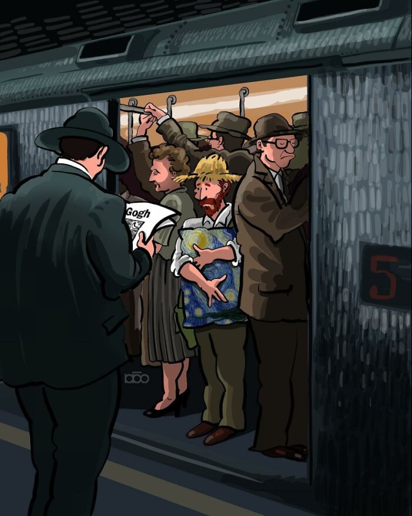 Vincent Van Gogh Meets Modern Day: 20 Colorful Illustrations By Alireza Karimi Moghaddam