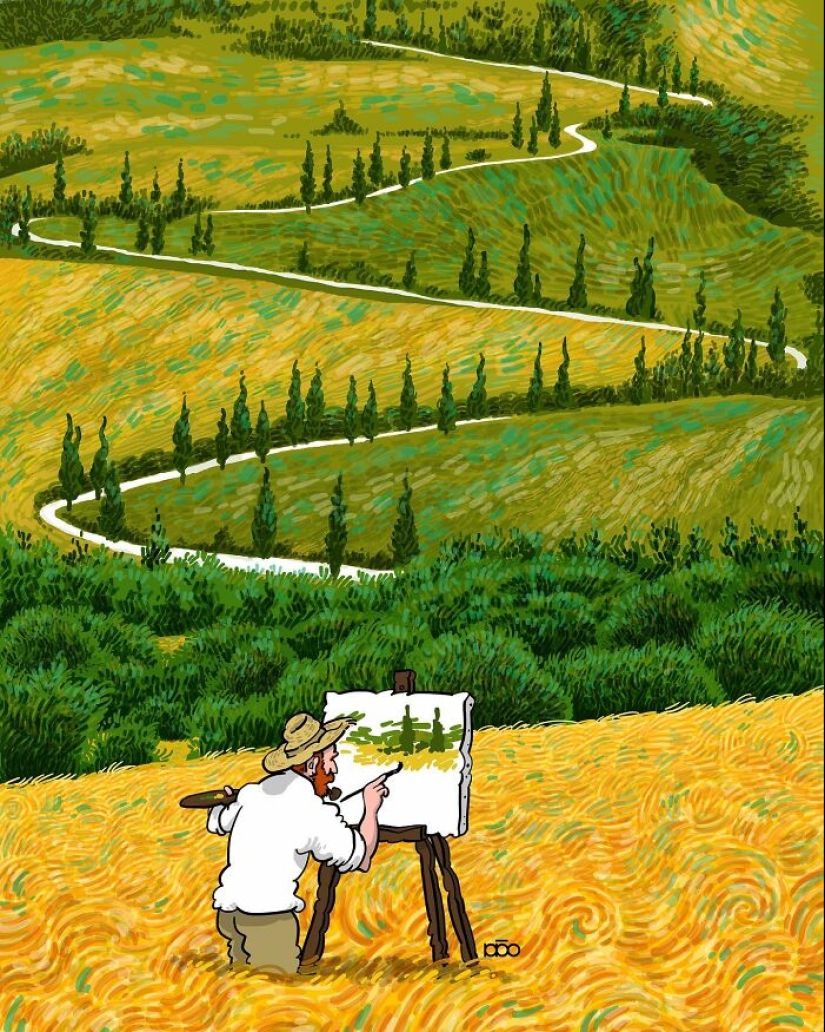 Vincent Van Gogh Meets Modern Day: 20 Colorful Illustrations By Alireza Karimi Moghaddam