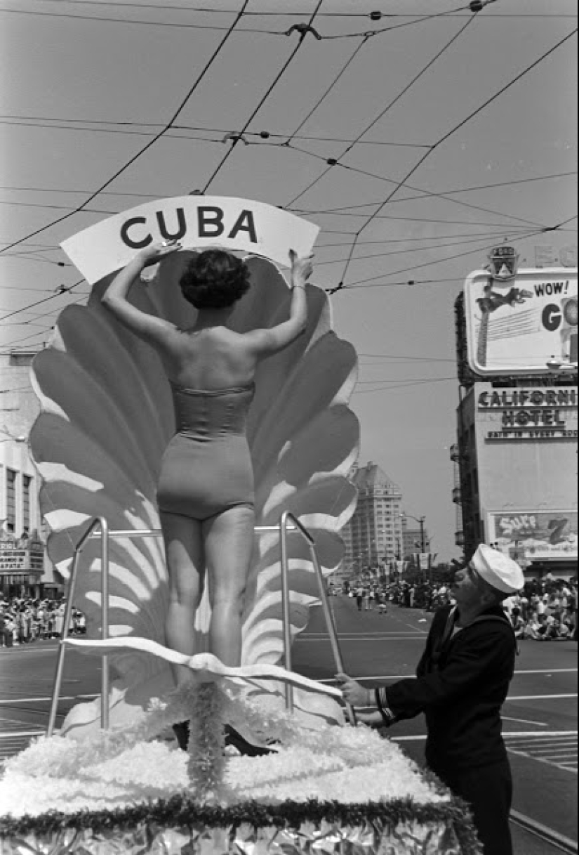 Watching the participants of the contest "Miss universe" 50 years