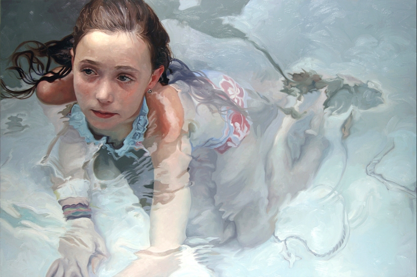 Wet girls in sensual paintings by artist Alissa Monks