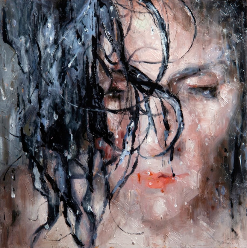 Wet girls in sensual paintings by artist Alissa Monks