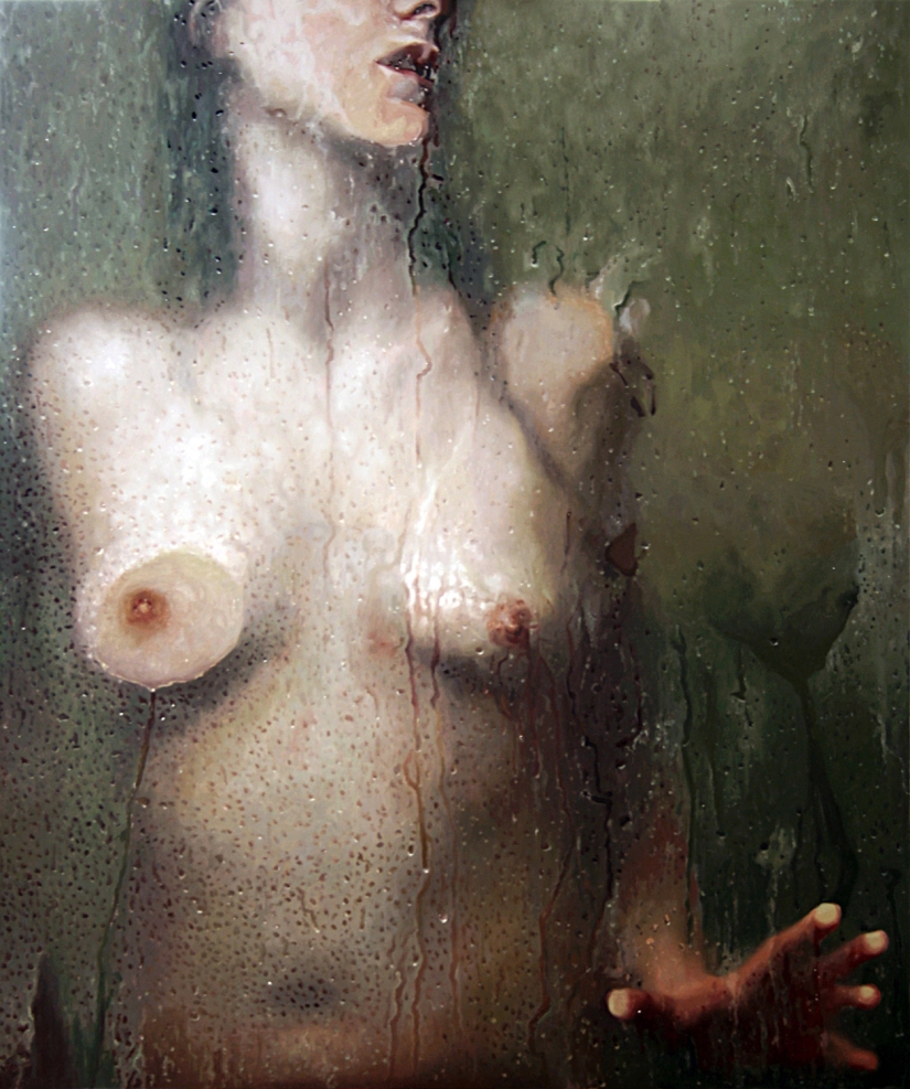 Wet girls in sensual paintings by artist Alissa Monks