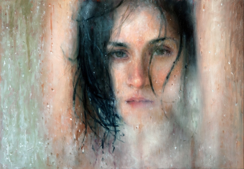 Wet girls in sensual paintings by artist Alissa Monks