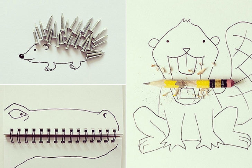 What do drawings of food and improvised items look like