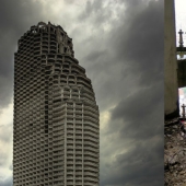 What does the Satorn Tower, the largest abandoned skyscraper in the world, look like