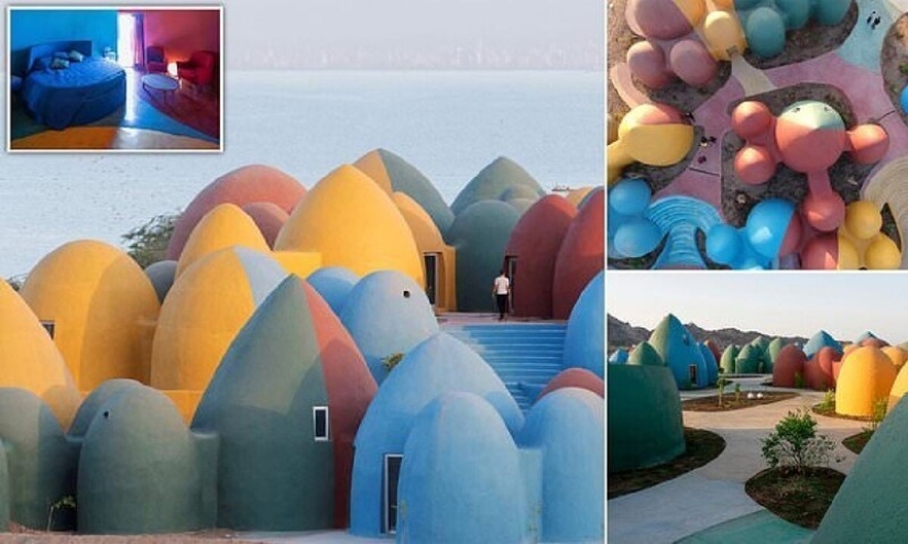 What Majara looks like, a bright cartoon resort on the Iranian island of Hormuz