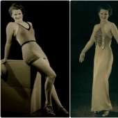 What women's swimwear from a fashion designer of the 1930s looked like