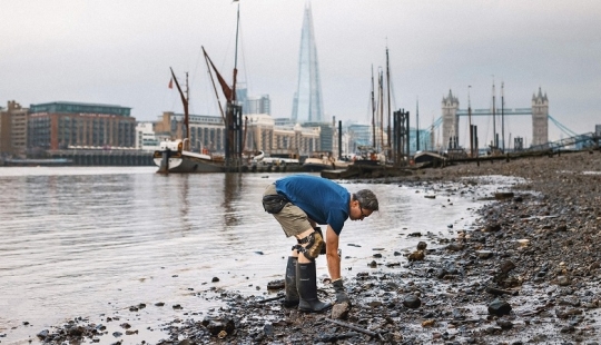 Who are madlarks and what do they look for in the mud on the banks of the Thames?