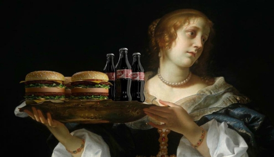 "Your burger, Madonna": the heroes of Renaissance paintings devour mountains of fast food