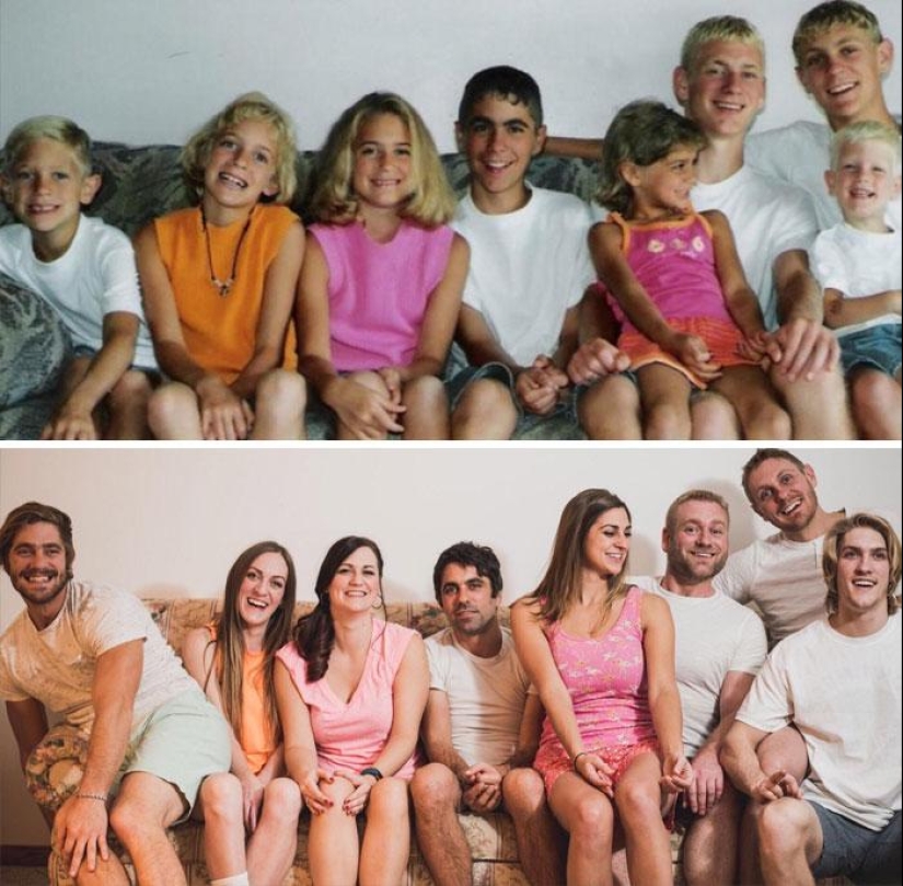 25 fotos familiares que se recrearon muchos años después