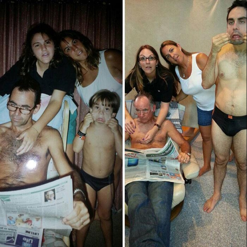 25 fotos familiares que se recrearon muchos años después