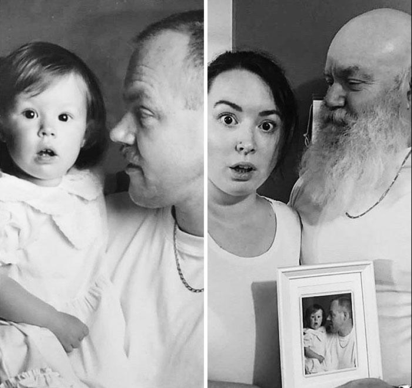 25 fotos familiares que se recrearon muchos años después