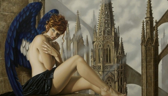 Angelical y terrenal en la pintura del artista surrealista Juan Medina