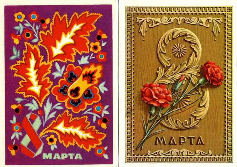 Antigua tarjeta postal para el 8 de Marzo de Antigua tarjeta postal para el 8 de Marzo de