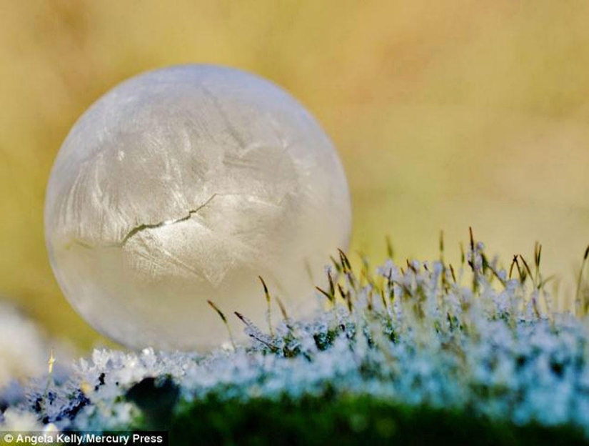 Bolas de cristal - una niña fotografía pompas de jabón en el frío