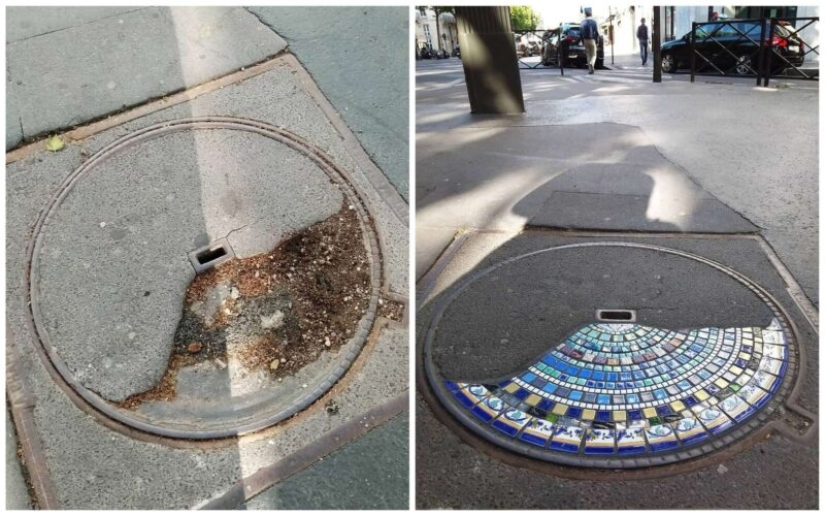 Cirujano vial de Lyon: Artista callejero remienda baches con mosaicos