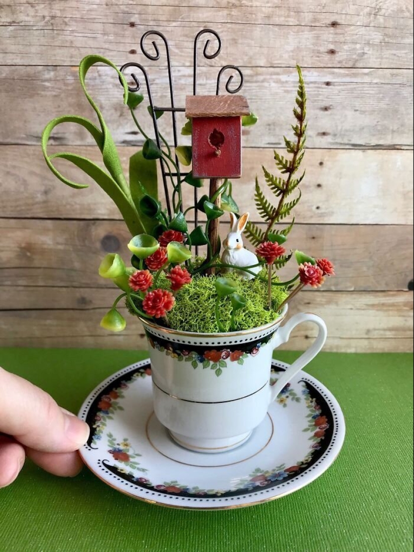 Cómo hacer un jardín en una taza de té: 25 ideas creativas