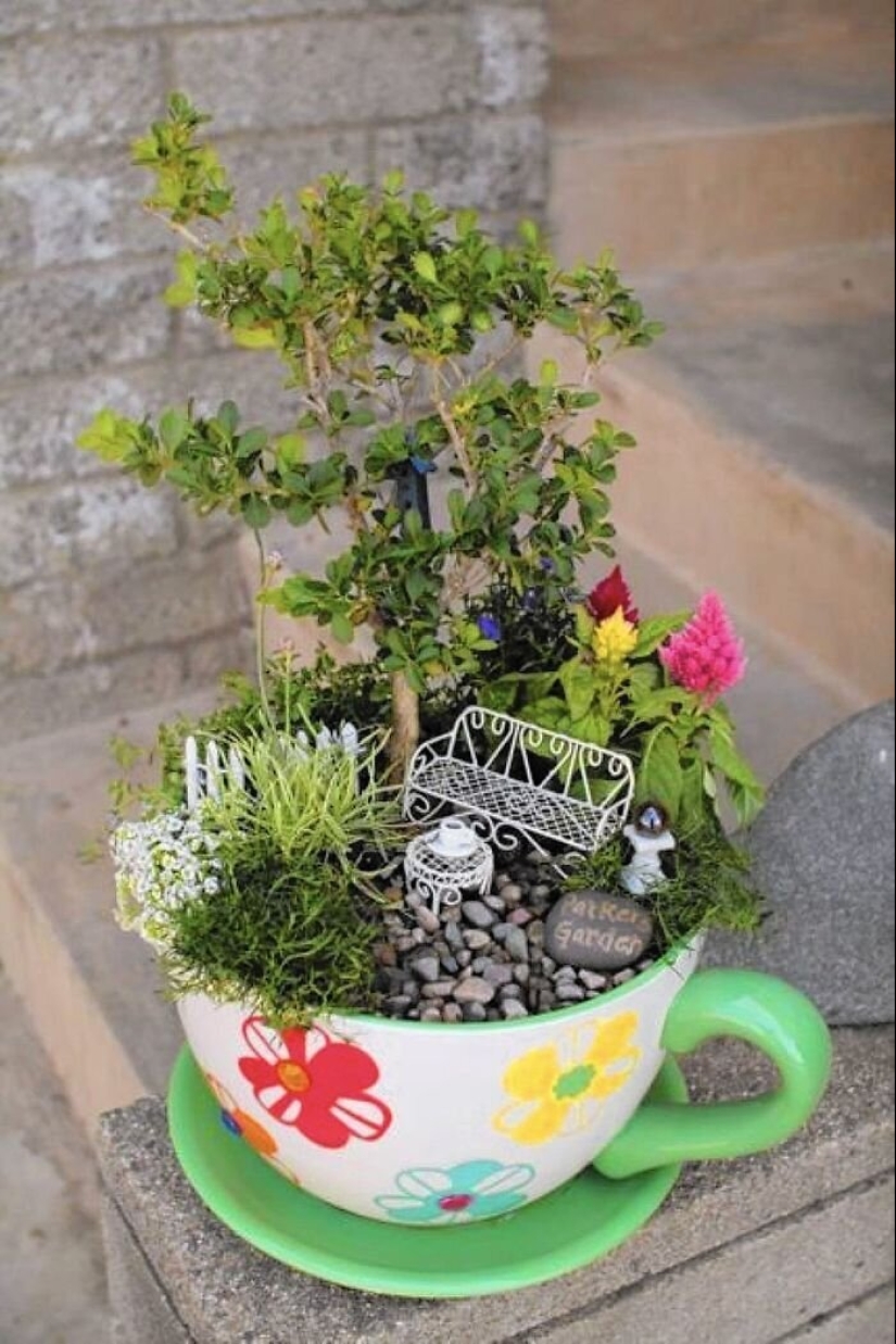Cómo hacer un jardín en una taza de té: 25 ideas creativas