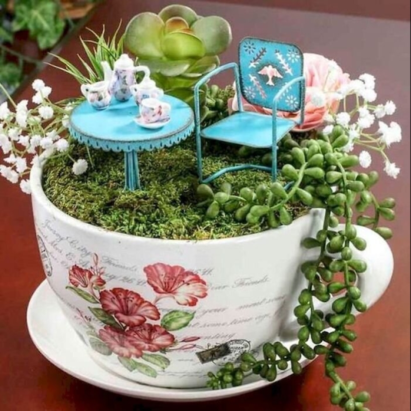 Cómo hacer un jardín en una taza de té: 25 ideas creativas