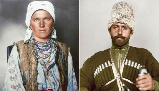 Colored century photographs of immigrants who arrived in the USA, reveal the contrast of cultures