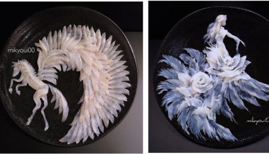 Culinary art plates: Japanese chef turns cutting fish into real masterpieces