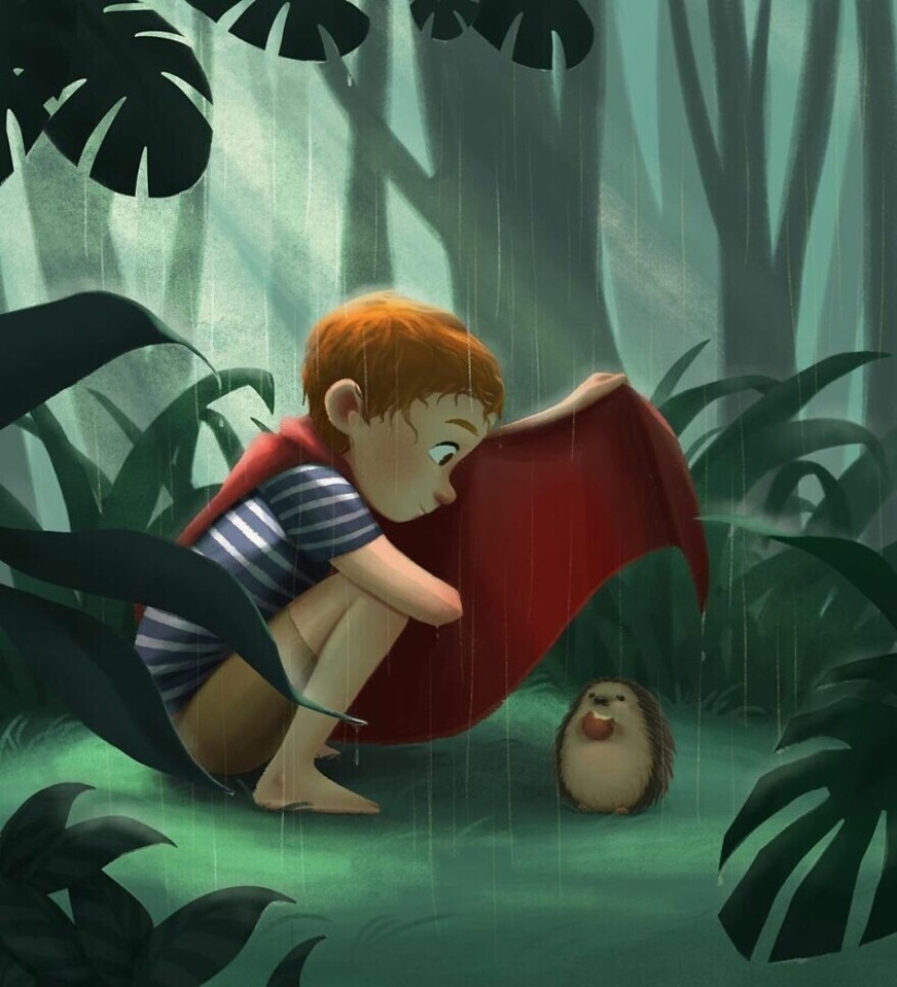 Cute drawings of a girl under the nickname Peijin about how animals improve our lives