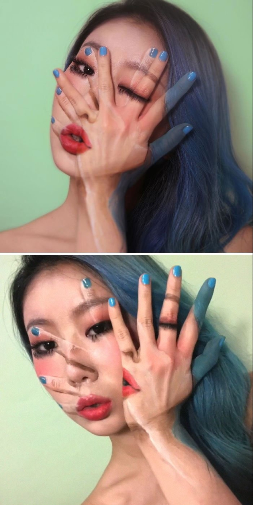 Deception on the face: a Korean woman draws mind-blowing optical illusions Deception on the face: a Korean woman draws mind-blowing optical illusions