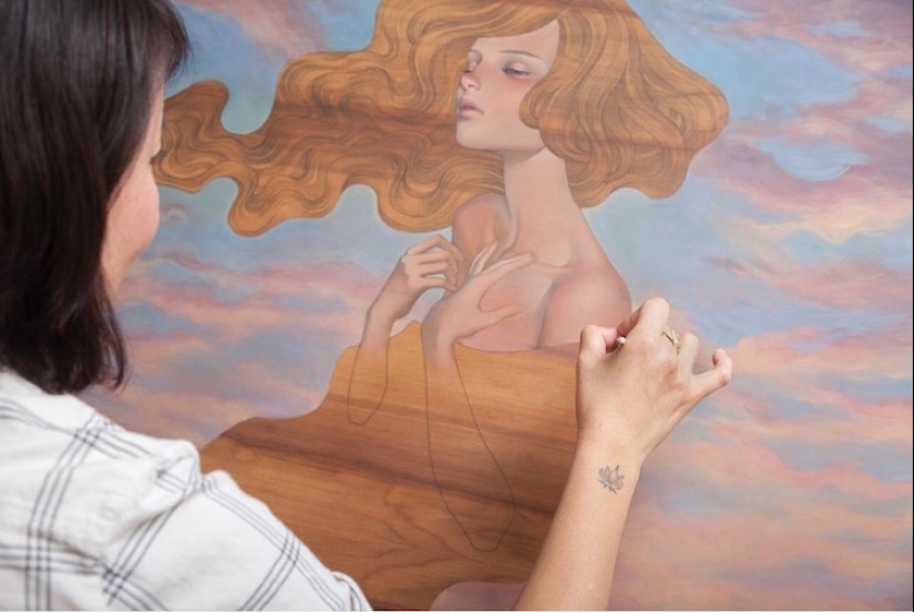 Delicate and Seductive Wood Paintings by Audrey Kawasaki