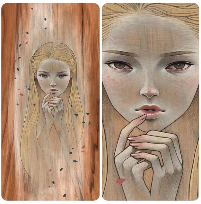 Delicate and Seductive Wood Paintings by Audrey Kawasaki Delicate and Seductive Wood Paintings by Audrey Kawasaki
