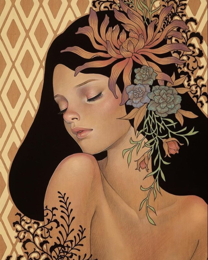 Delicate and Seductive Wood Paintings by Audrey Kawasaki Delicate and Seductive Wood Paintings by Audrey Kawasaki