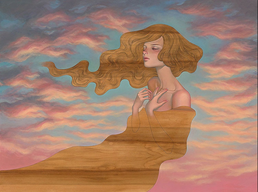 Delicate and Seductive Wood Paintings by Audrey Kawasaki