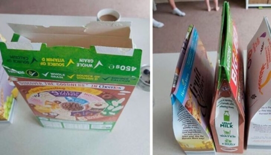 Detailed instructions on how to properly close the cardboard packaging with cereals