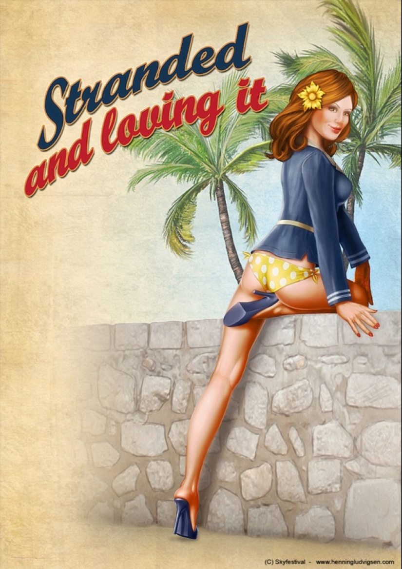 Divertido arte pin-up noruego del ilustrador Henning Ludvigsen