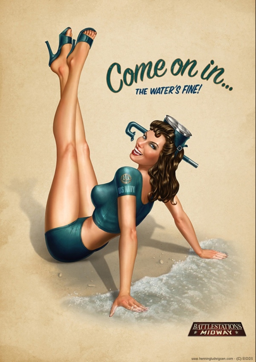 Divertido arte pin-up noruego del ilustrador Henning Ludvigsen
