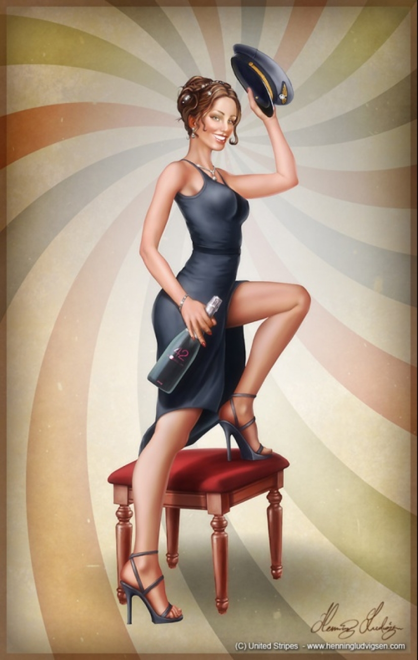 Divertido arte pin-up noruego del ilustrador Henning Ludvigsen